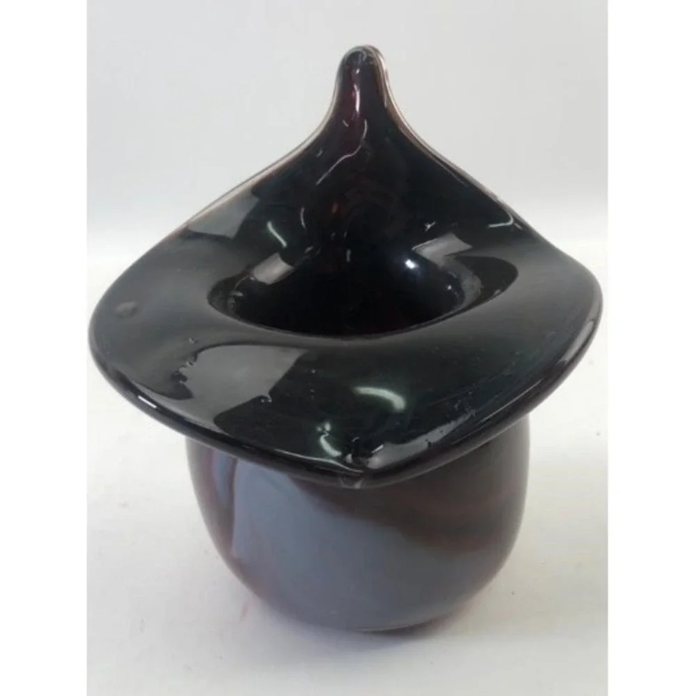 VTG Kanawha Brown Slag Glass Jack in Pulpit Top Hat Vase 1970s Amber White Swirl